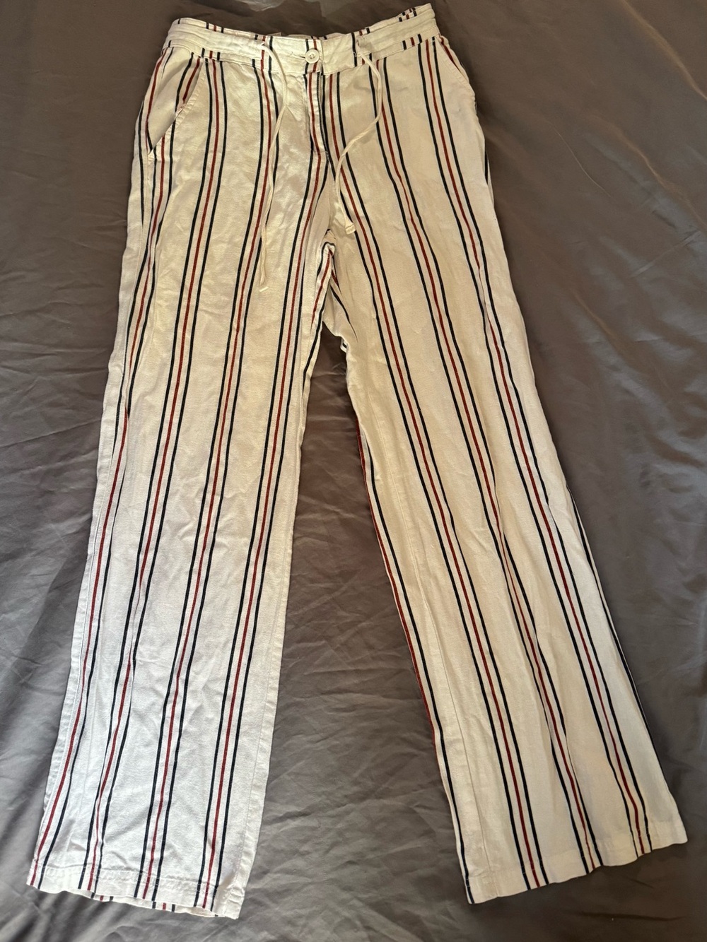 Forever 21 Cream Pants with Navy & Red Stripes